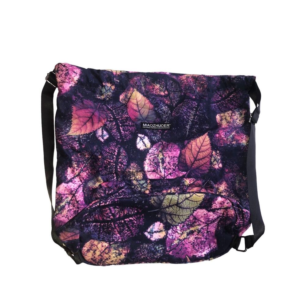 Leaf Print Drawstring Backpack Front Pocket Casua… - image 7